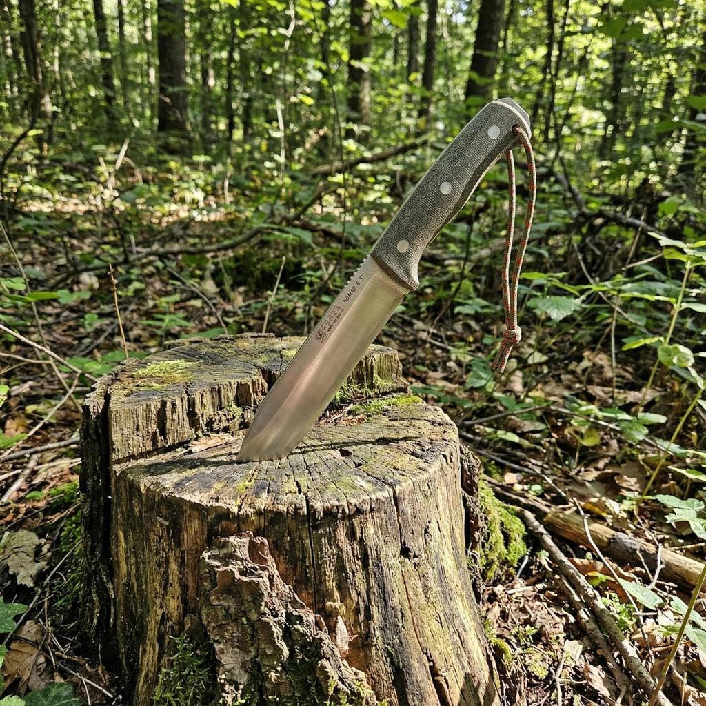 Joker NA90 fixed blade bushcraft knife used for wood processing outdoors
