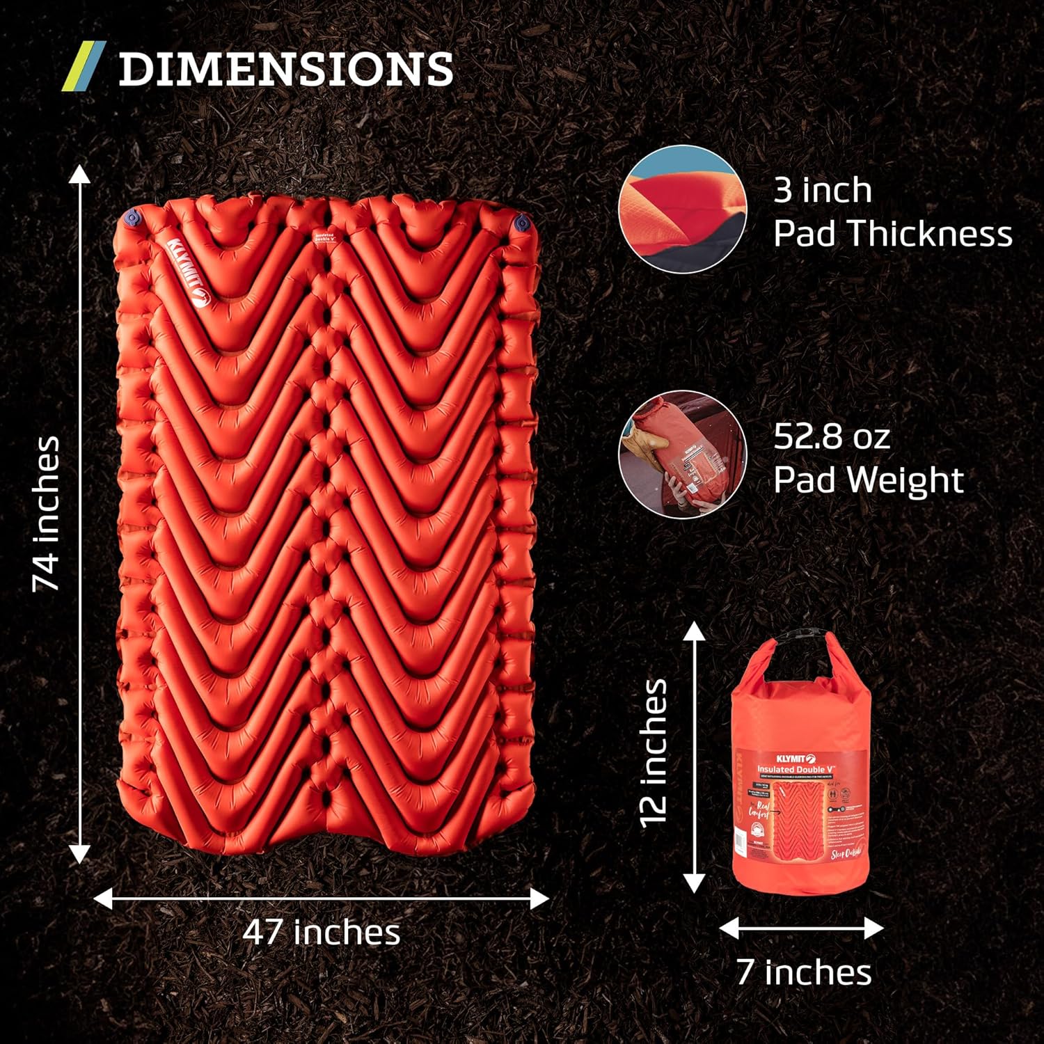 Klymit Insulated Double V two person sleeping mat features and specifications
