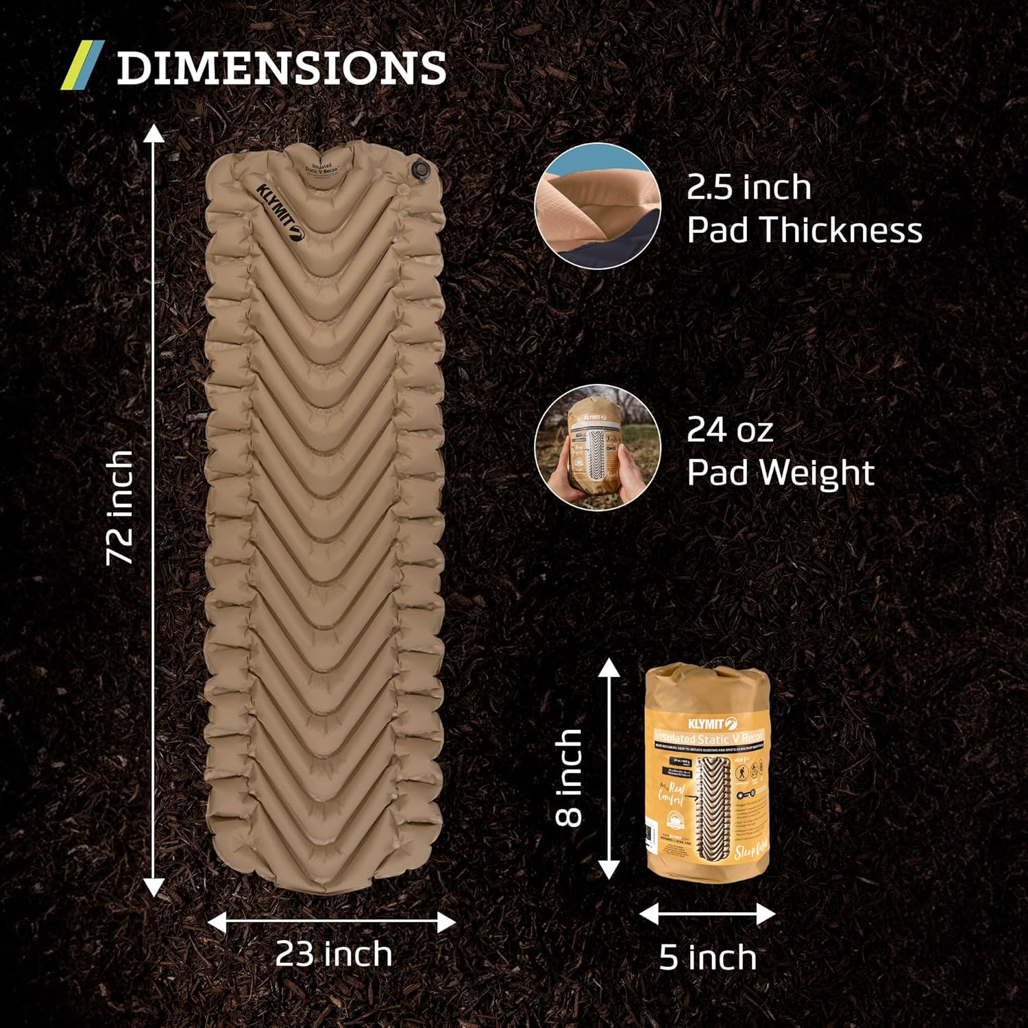 Klymit Insulated Static V sleeping pad key features and specifications