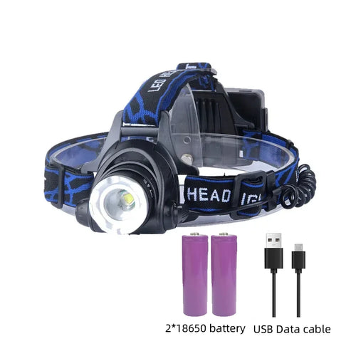 led headlamp full kit with batteries charging cable and adjustable strap
