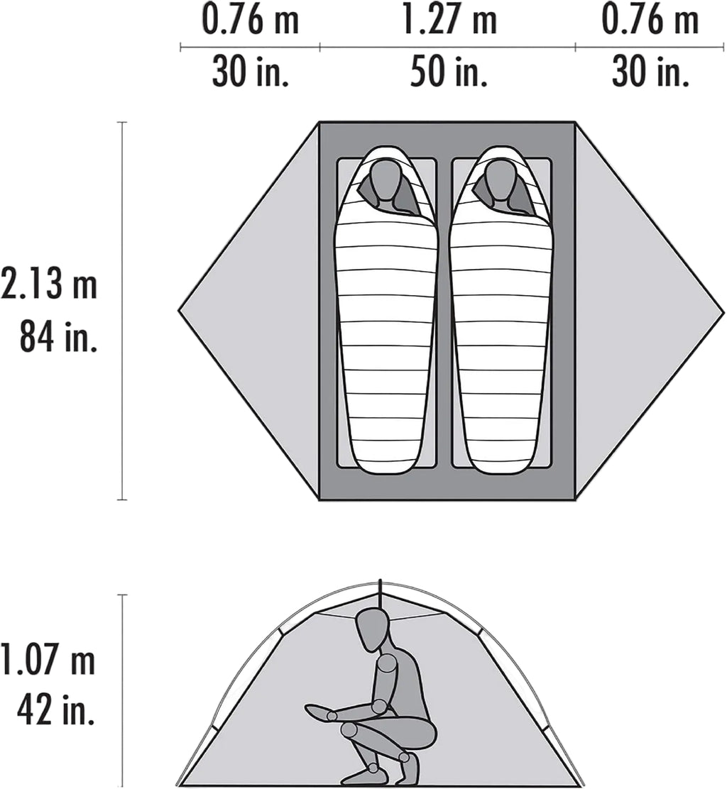 MSR Access 2 four season tent technical dimensions and floor plan layout diagram