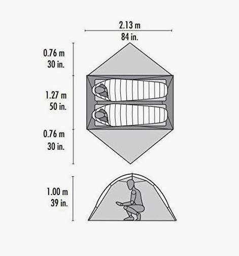 MSR Hubba NX 1 person tent technical dimensions and interior layout diagram