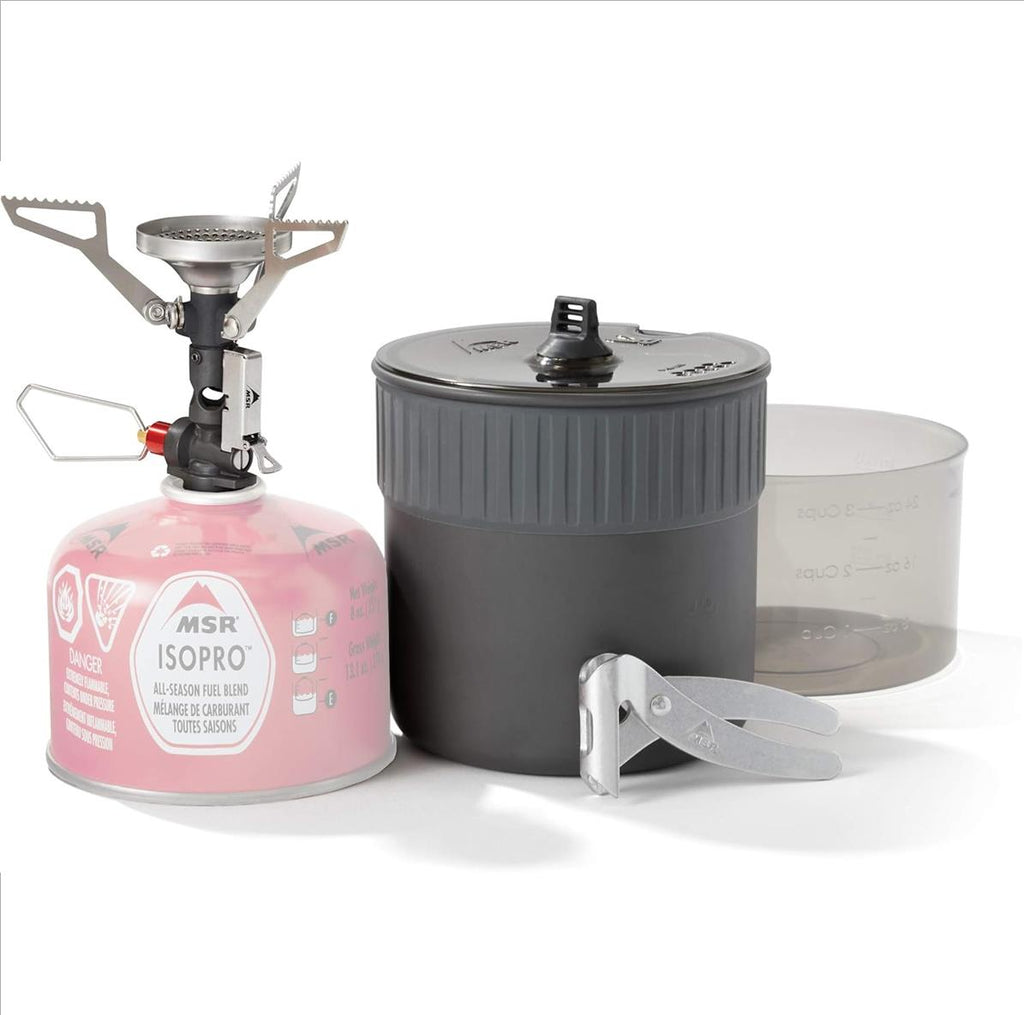 msr pocketrocket deluxe stove kit ultralight backpacking cooking system with pot and gas stove