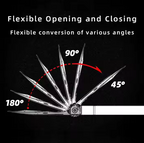 diagram showing multi shovel blade rotating between 45, 90, and 180 degree positions for adjustable use