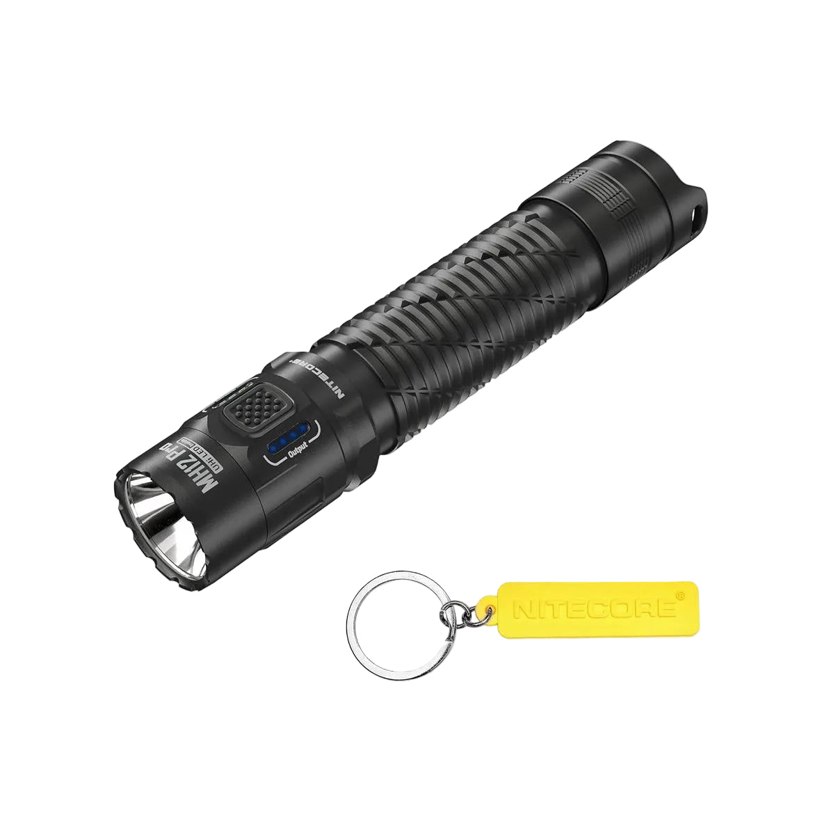 Nitecore MH12 Pro 3300 lumen USB-C rechargeable flashlight front view with keyring
