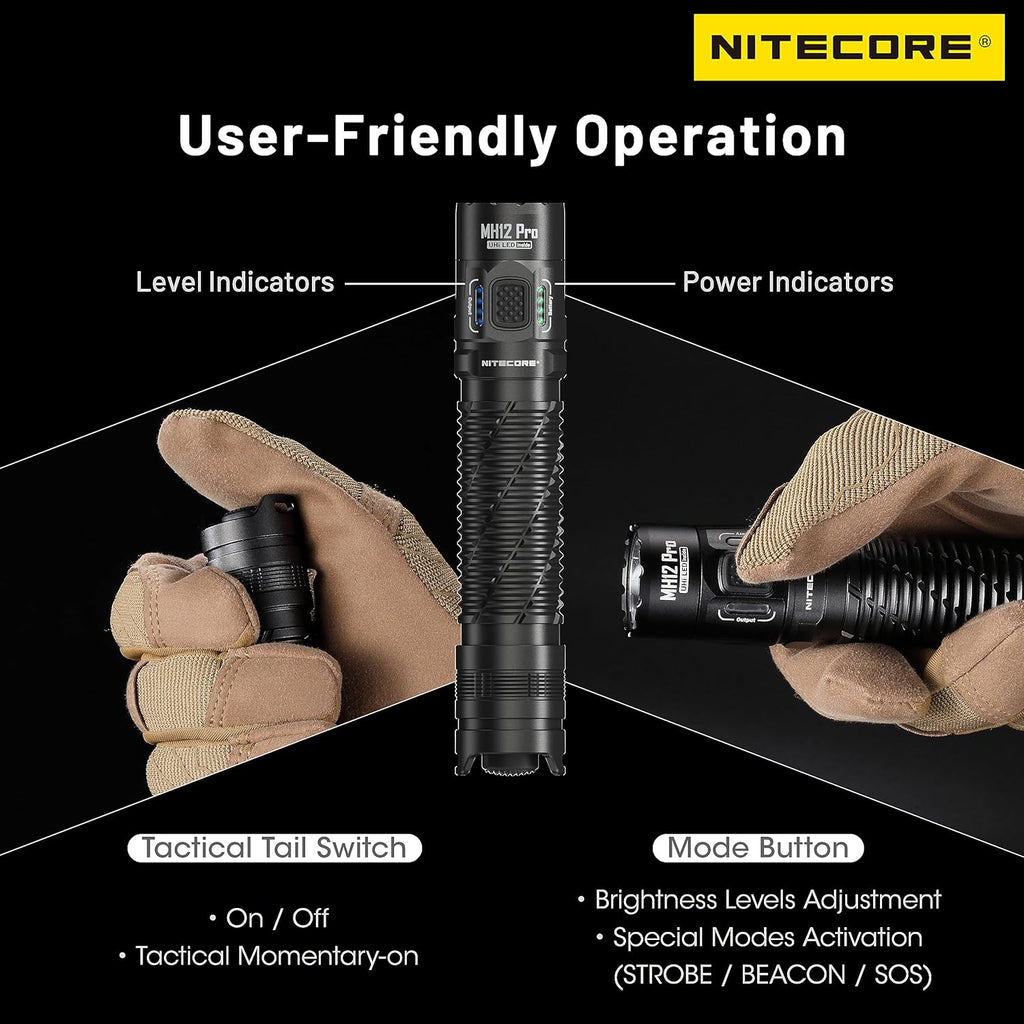 Nitecore MH12 Pro one-hand operation with side switch control

