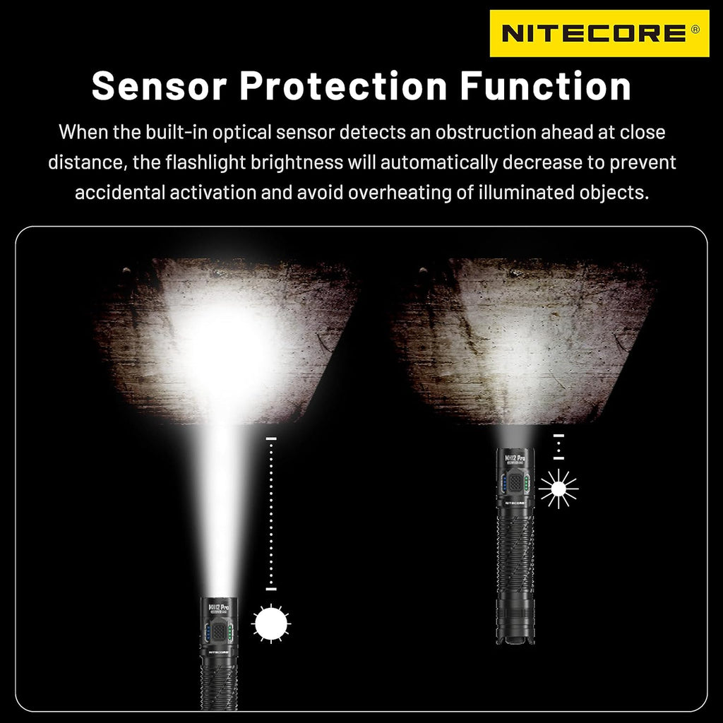 Nitecore MH12 Pro sensor protection system reducing brightness at close range
