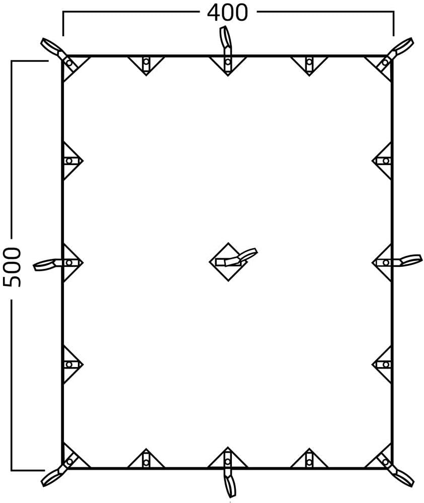 Nordisk Kari 20 tarp 400 x 500 cm dimensions and anchor layout diagram
