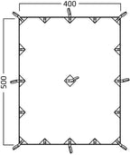 Nordisk Kari 20 tarp 400 x 500 cm dimensions and anchor layout diagram
