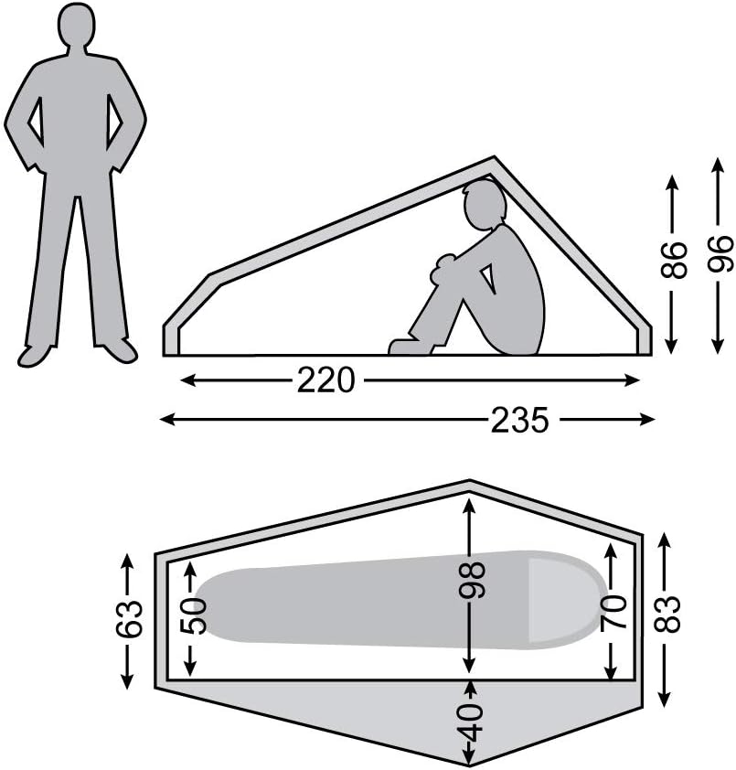 Nordisk Telemark 1 LW tent dimensions and side profile layout diagram
