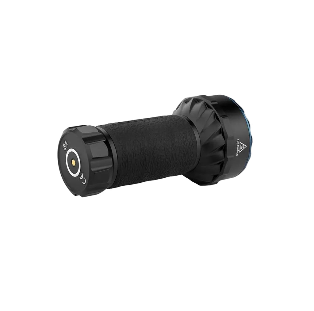 OLIGHT Marauder Mini side profile showing cooling fins and rotary control
