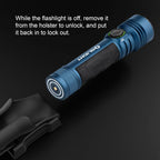 OLIGHT Seeker 4 Pro rear view showing magnetic charging port

