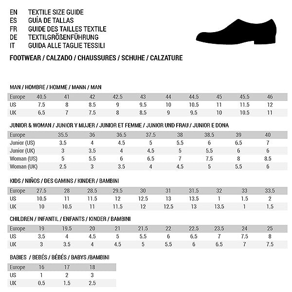 size chart for salewa hiking boots showing eu to us conversions and foot length guide
