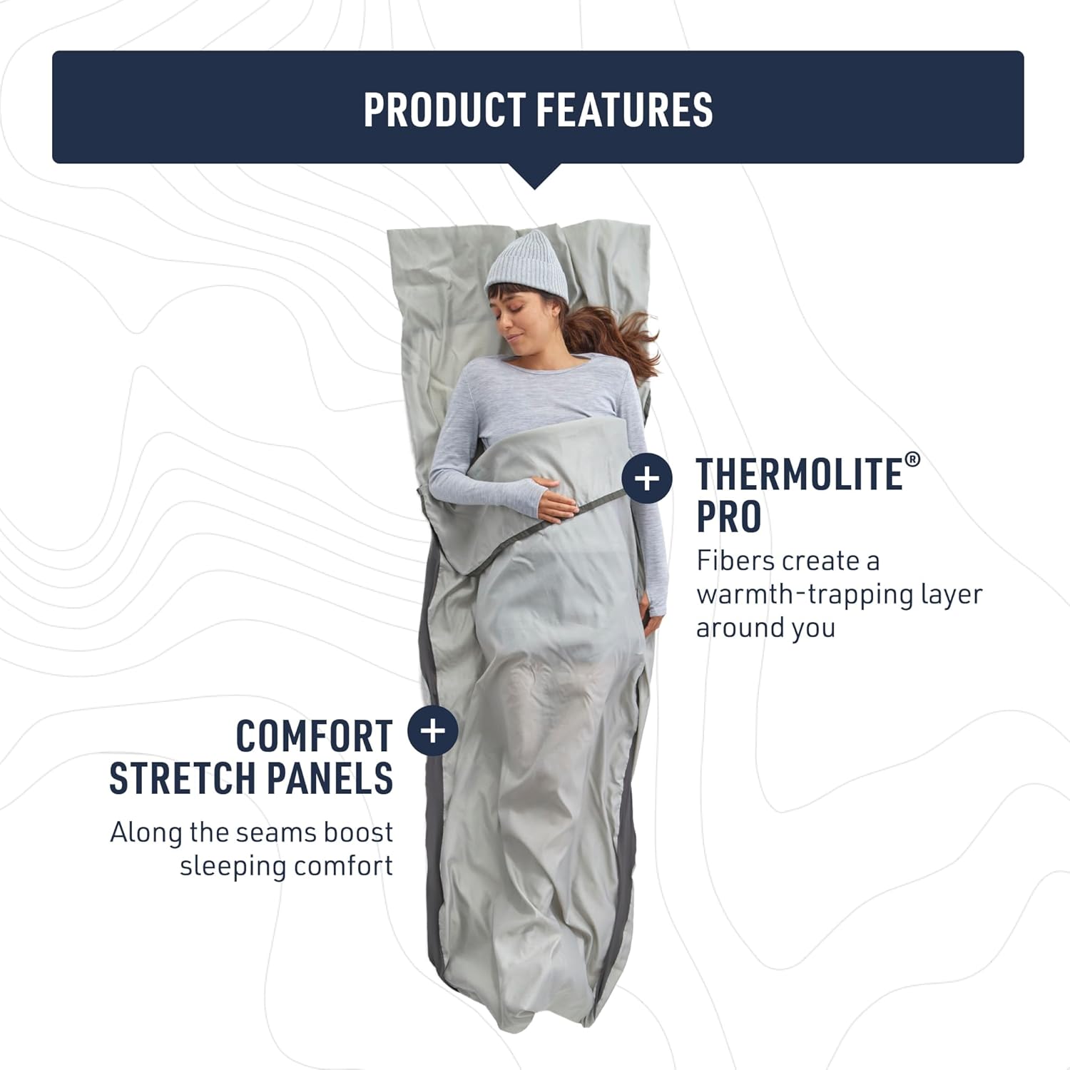 Sea to Summit Silk Blend Thermolite sleeping bag liner fabric close up material detail