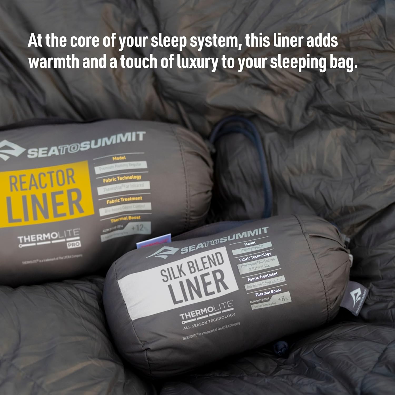 Sea to Summit Silk Blend Thermolite mummy sleeping bag liner size and specifications chart