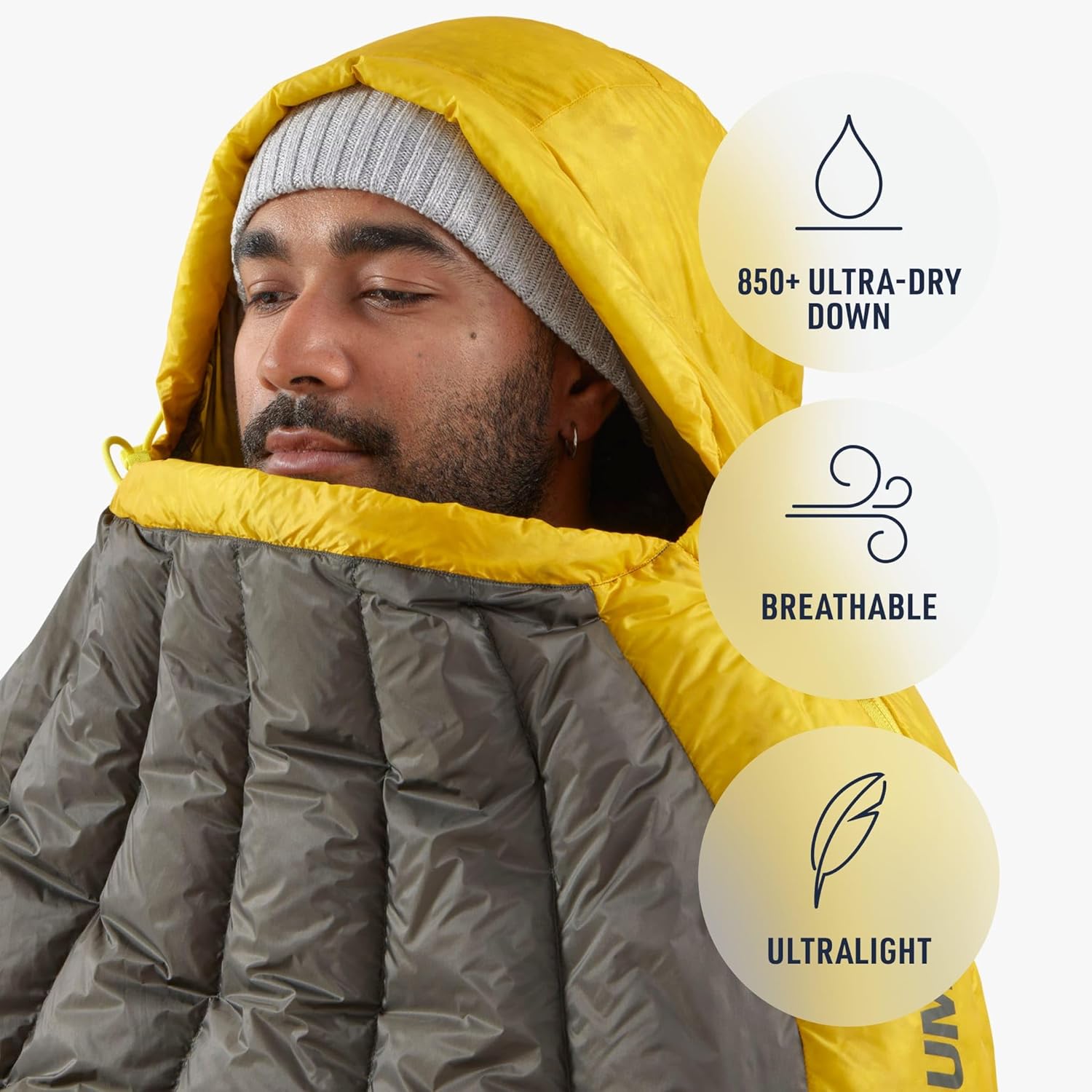 Sea to Summit Spark 30°F down sleeping bag hood and insulation close up