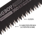 Close-up of Silky BigBoy 360mm curved blade and hardened teeth
