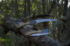 Silky Gomboy Curve 240 folding saw cutting wood in forest bushcraft setting
