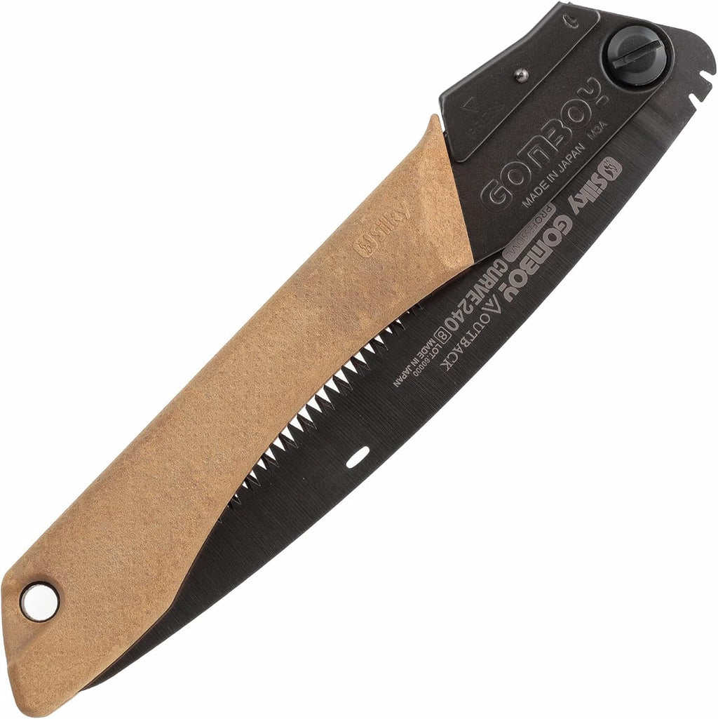 Silky Gomboy Curve 240 folding saw handle and locking mechanism detail
