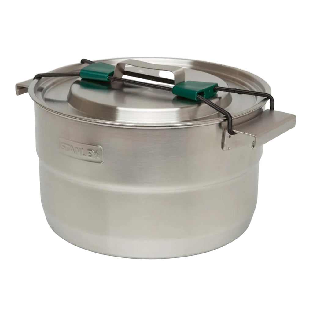 stanley base camp cook set stainless steel pot with lid and handle detail