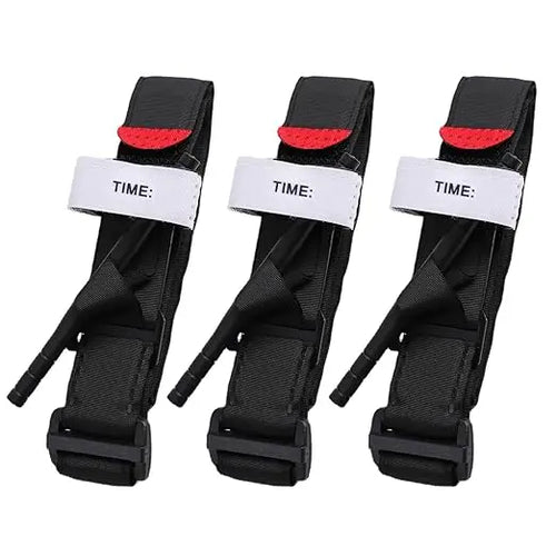 set of three black tactical tourniquets suitable for first aid and emergency kits
