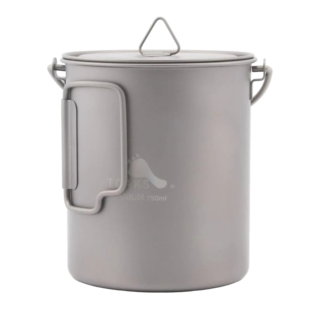 toaks titanium pot side view showing folding handle and bail handle design